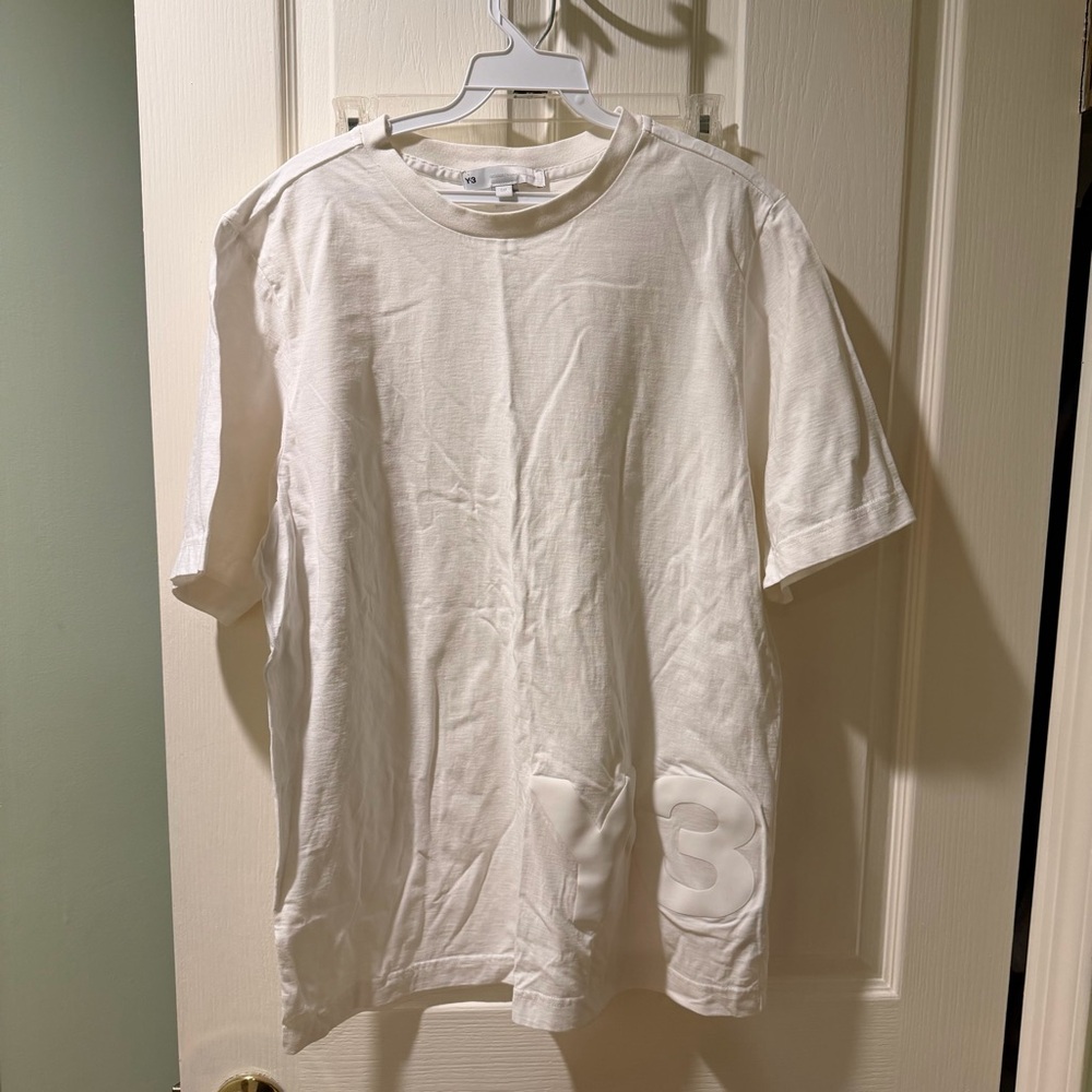 Y-3 White Short Sleeve Crewneck T-Shirt with Embossed '3' Patch